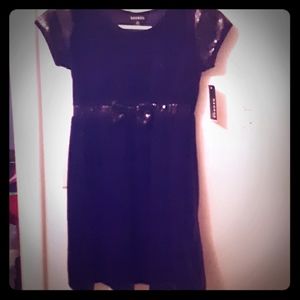 Black Velveteen Dress with Sequins and Bow